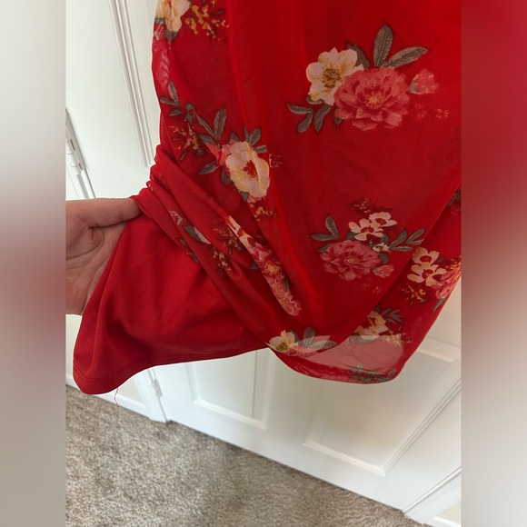 Red floral mesh mini dress - Picture 6 of 6